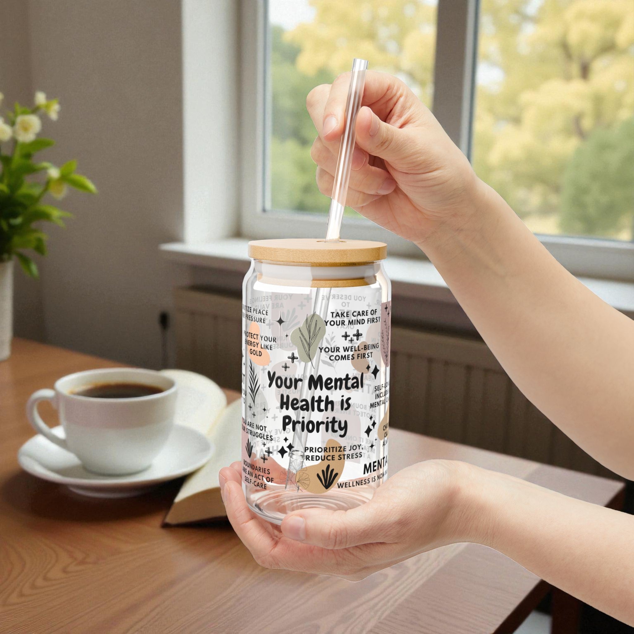 Your Mental Health Is Priority Glass Tumbler; 16oz