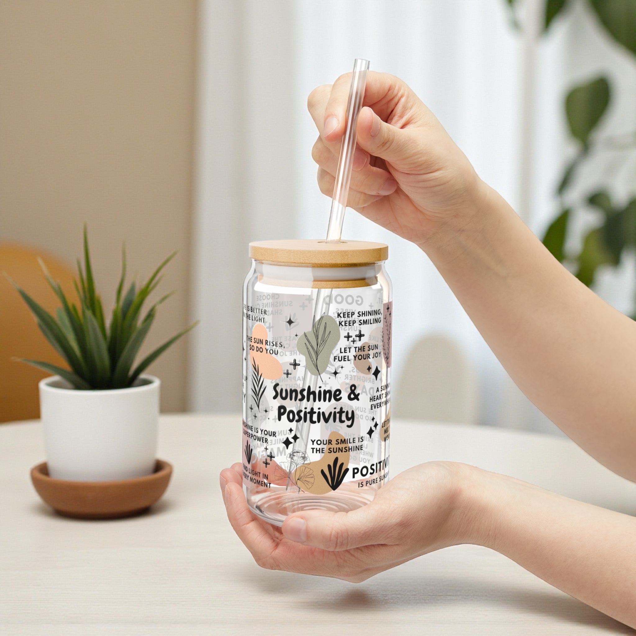 Sunshine and Positivity Glass Tumbler; 16oz