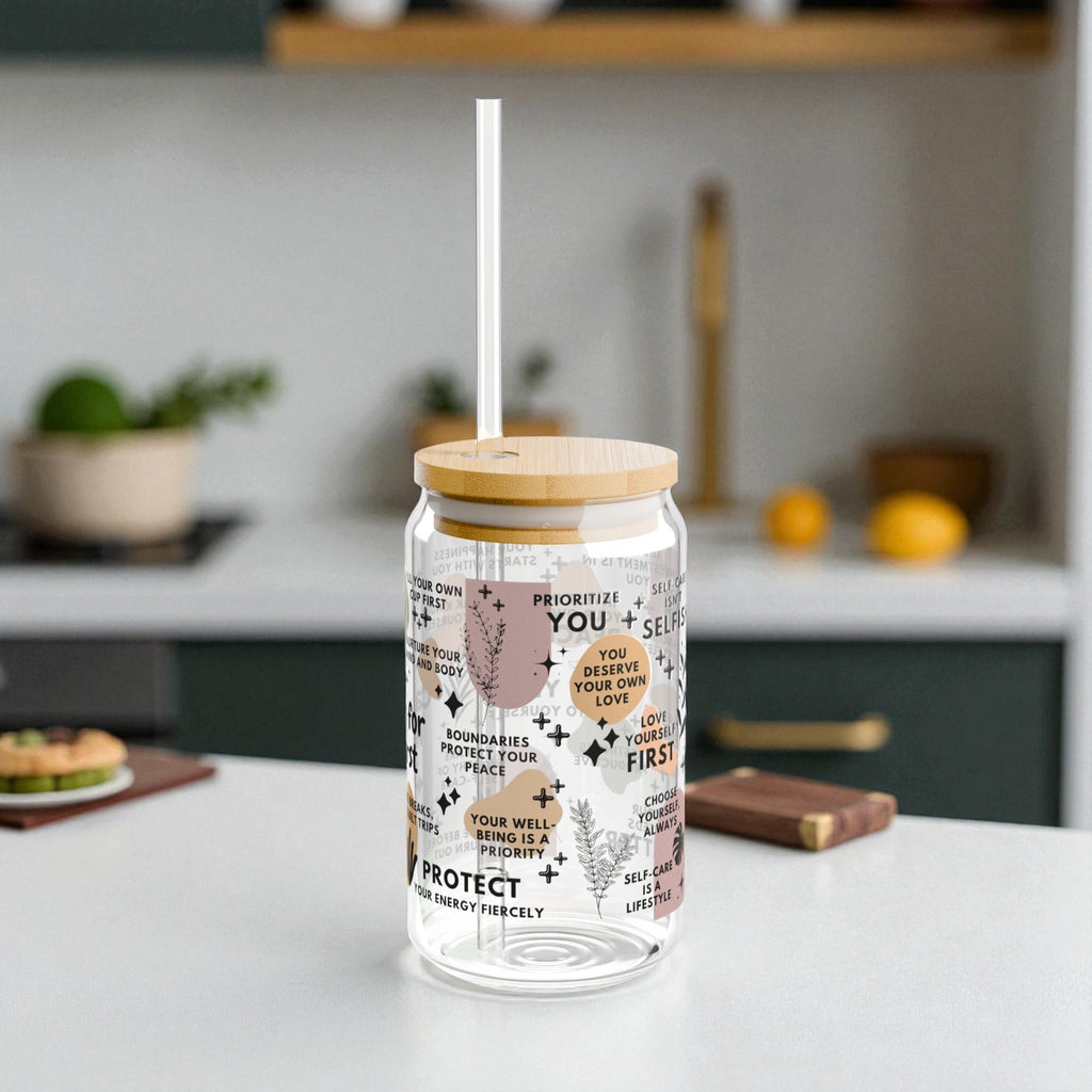 Caring for Me First Sipper Glass; 16oz – Motivational Drinkware for Women