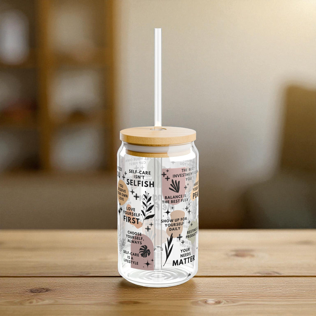 Caring for Me First Sipper Glass; 16oz – Motivational Drinkware for Women