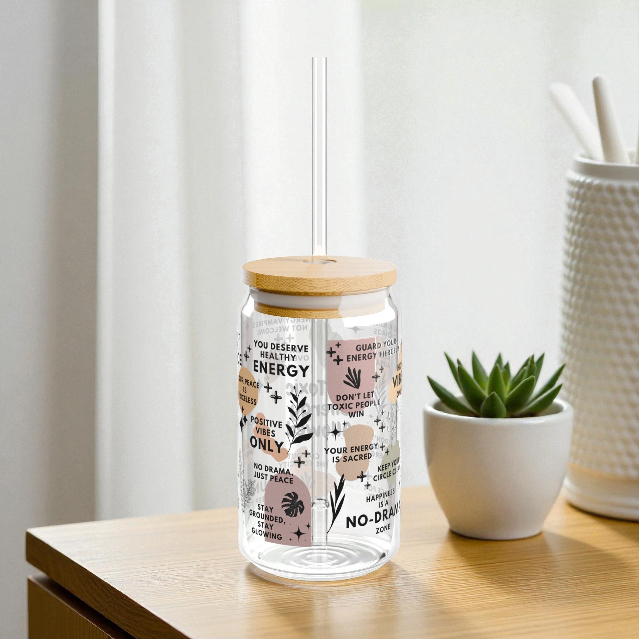 No Toxic Energy Allowed Glass Tumbler; 16oz