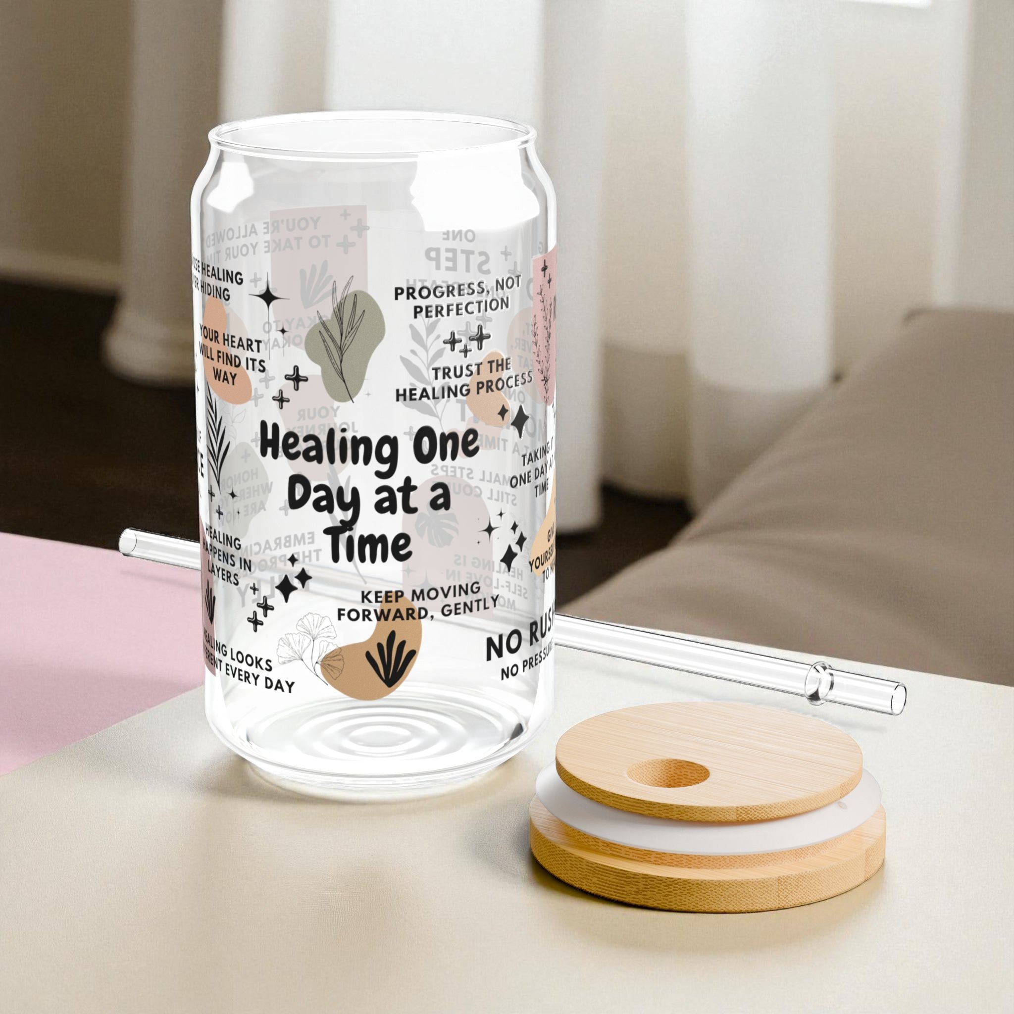 Healing One Day at a Time Glass Tumbler; 16oz