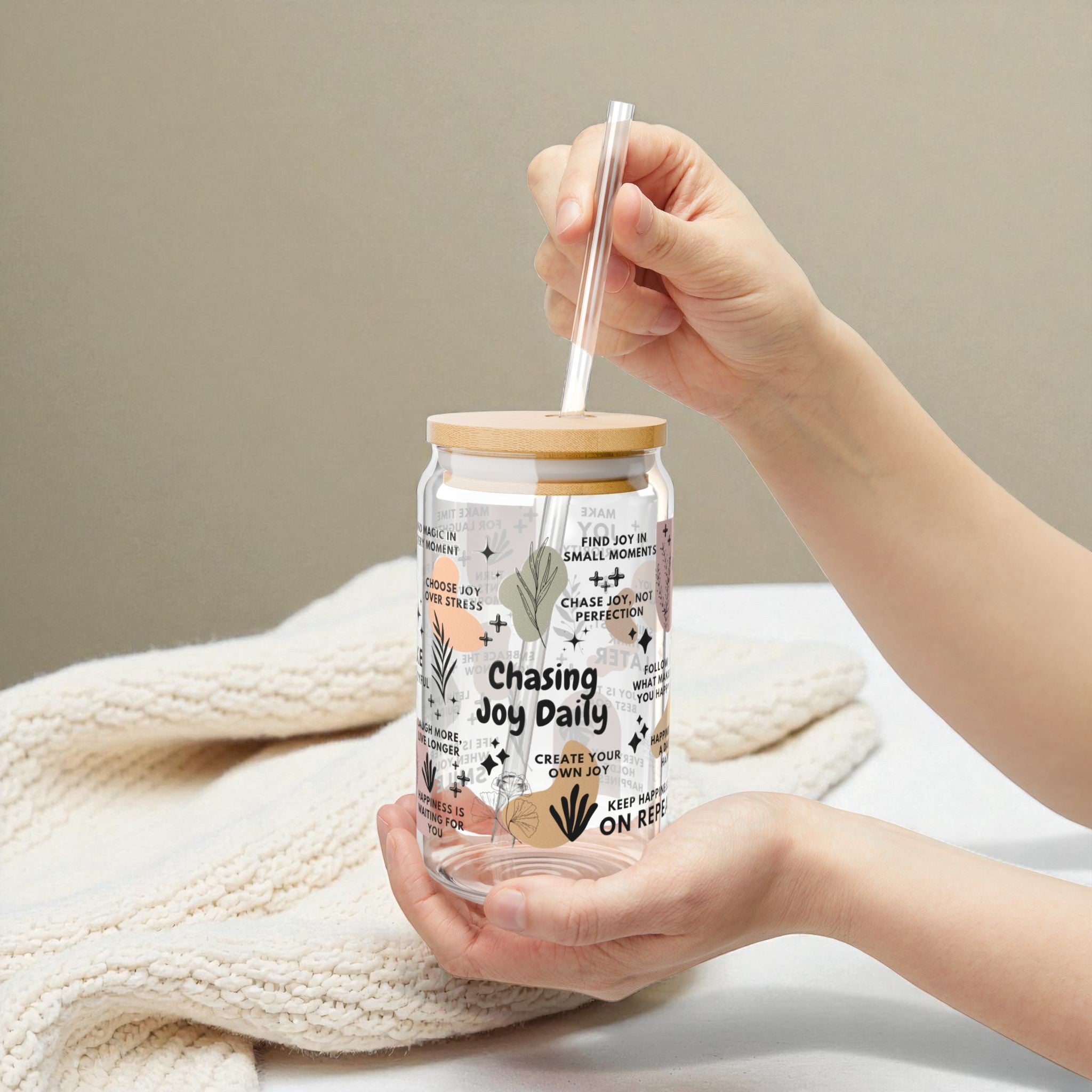Chasing Joy Daily Sipper Glass; 16oz – Motivational Drinkware for Women