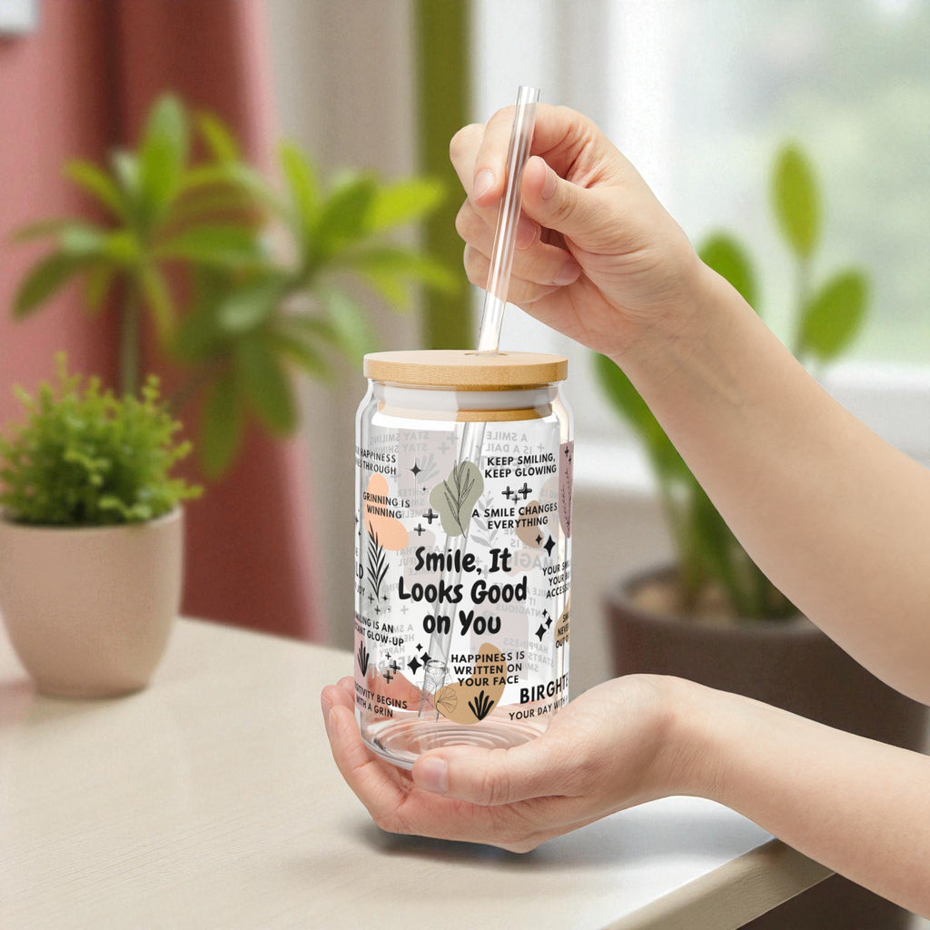 Smile It Looks Good on You Glass Tumbler; 16oz