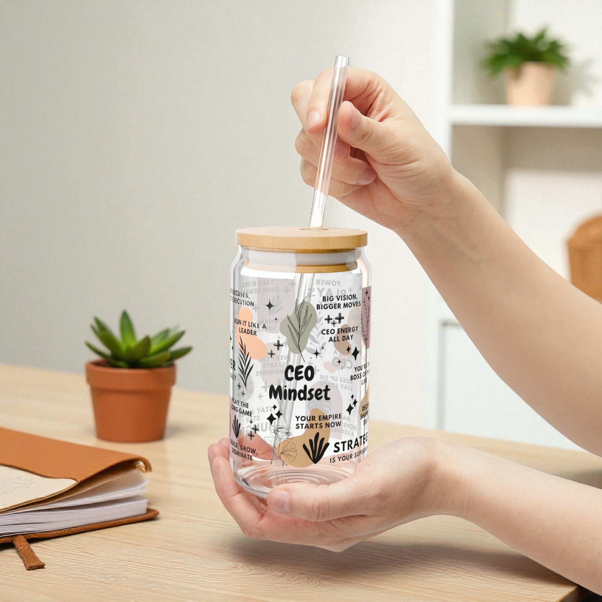 CEO Mindset Sipper Glass; 16oz – Motivational Drinkware for Women