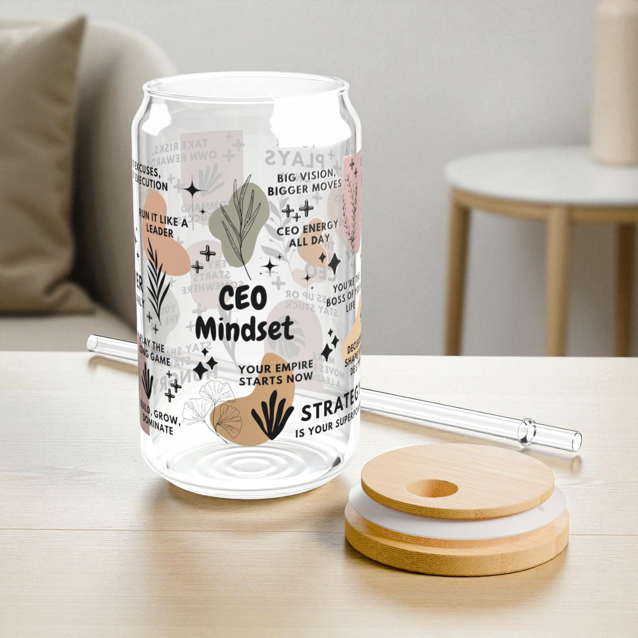 CEO Mindset Sipper Glass; 16oz – Motivational Drinkware for Women