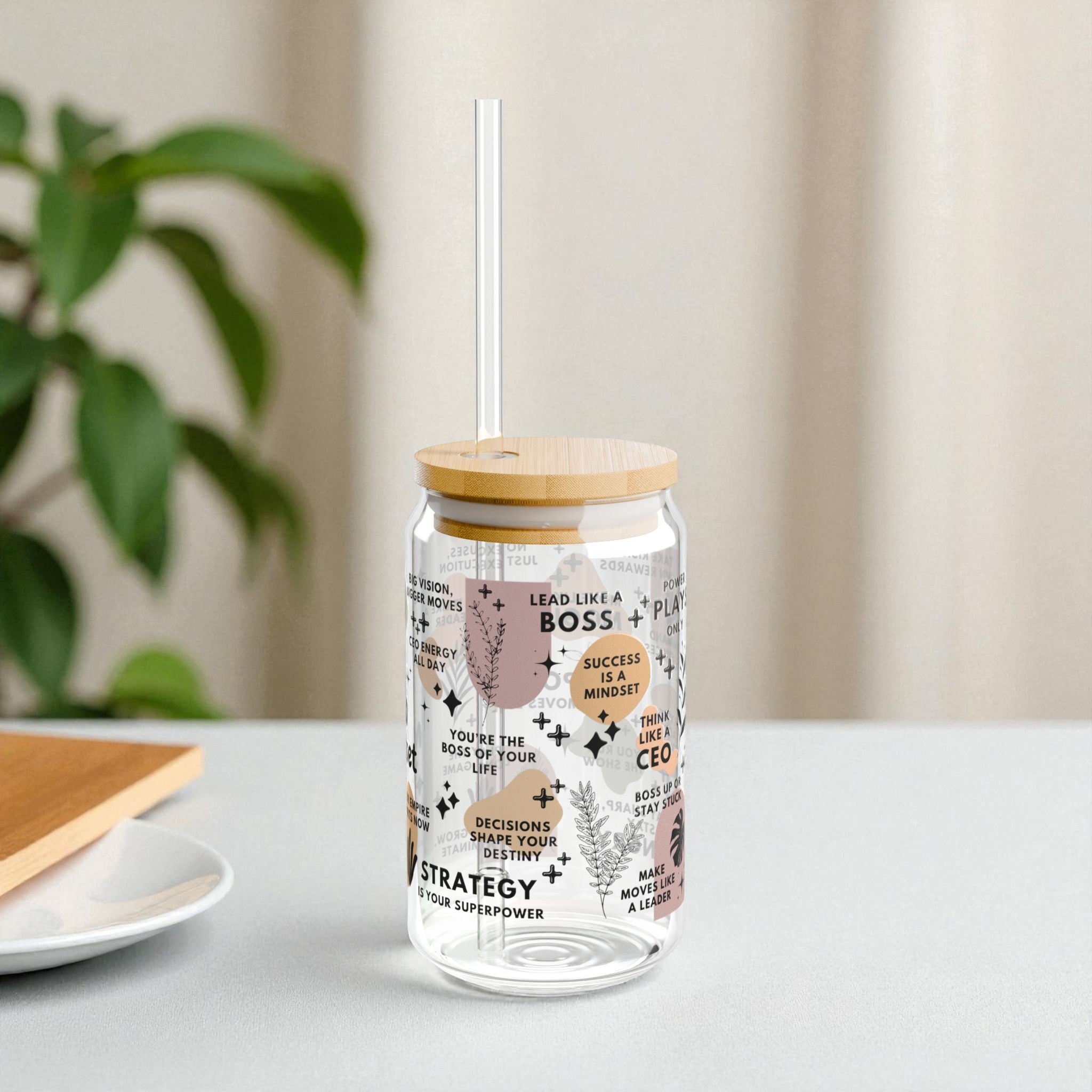 CEO Mindset Sipper Glass; 16oz – Motivational Drinkware for Women