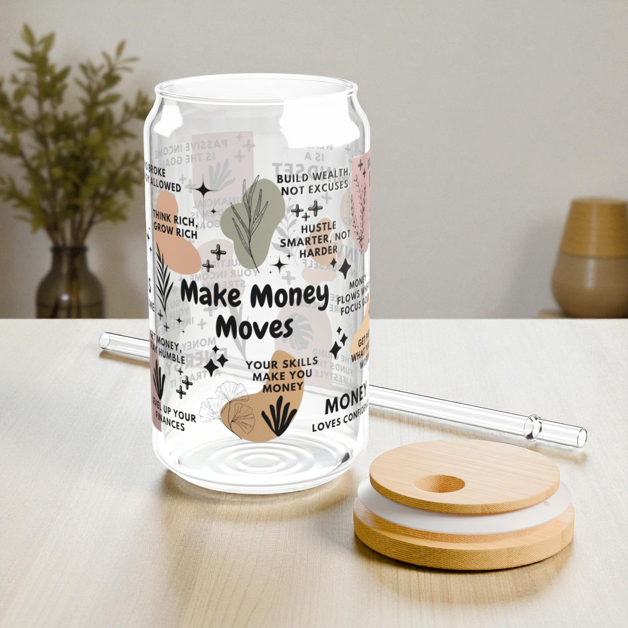 Make Money Moves Glass Tumbler; 16oz – Motivational Drinkware for Women