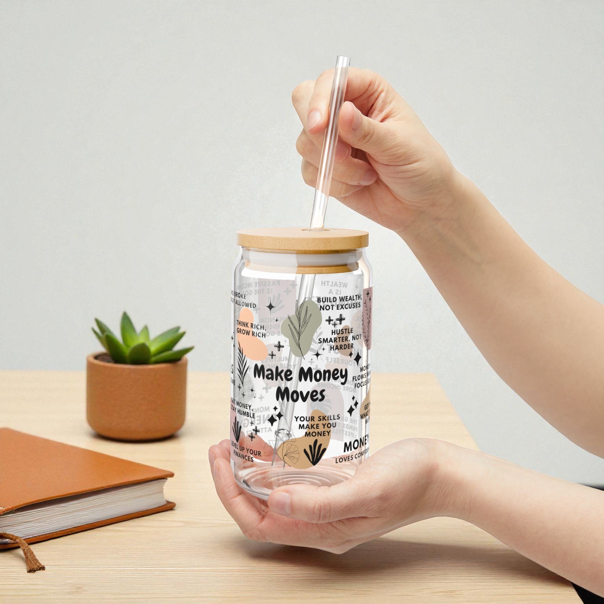 Make Money Moves Glass Tumbler; 16oz – Motivational Drinkware for Women