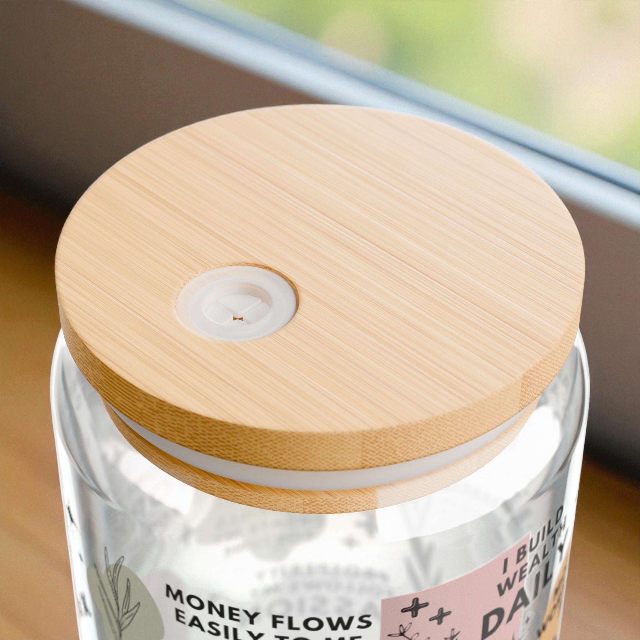 Money Magnet Energy Sipper Glass Tumbler; 16oz