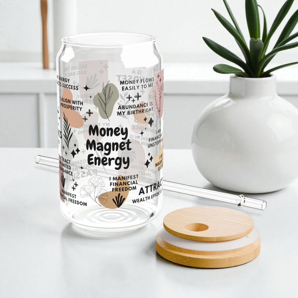 Money Magnet Energy Sipper Glass Tumbler; 16oz