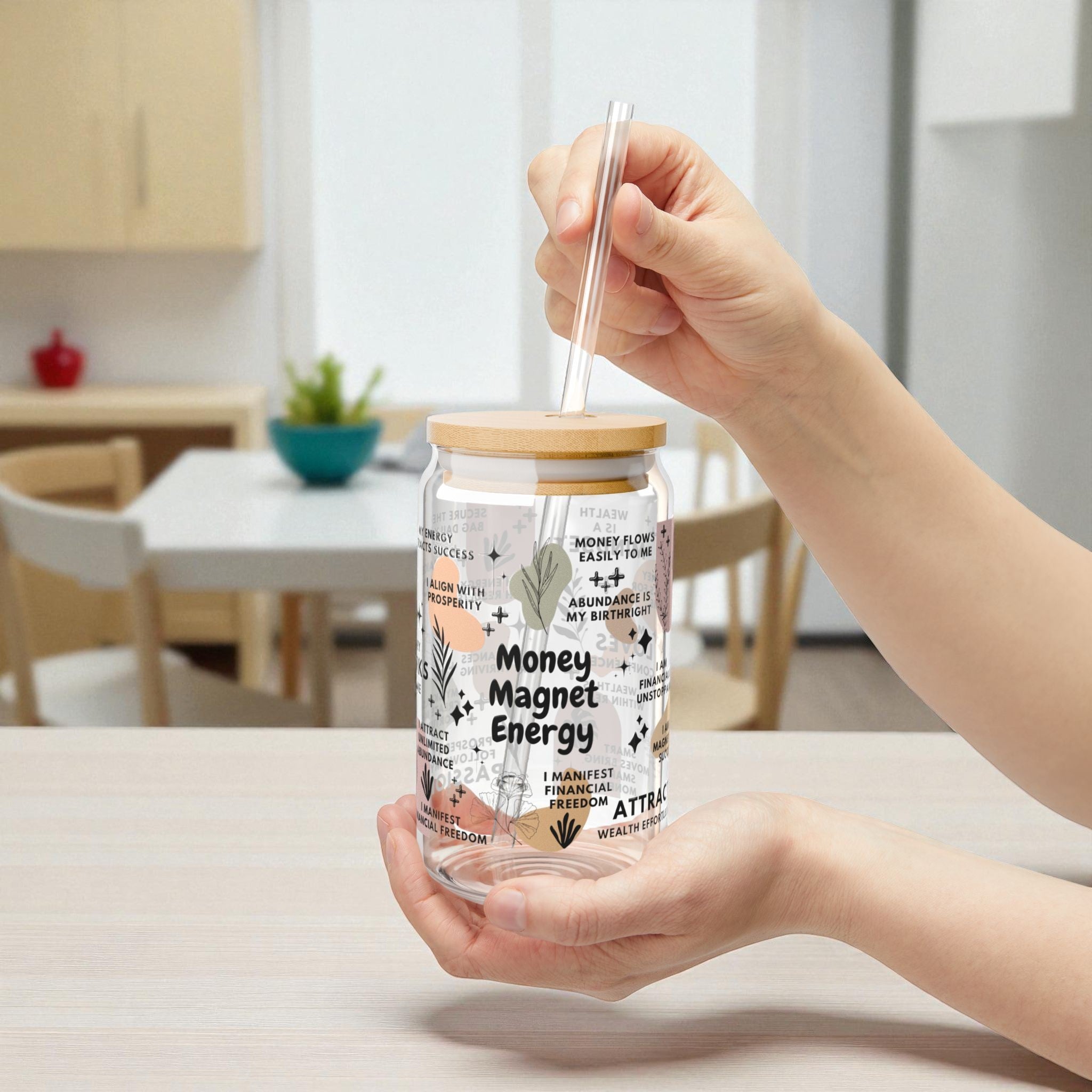 Money Magnet Energy Sipper Glass Tumbler; 16oz