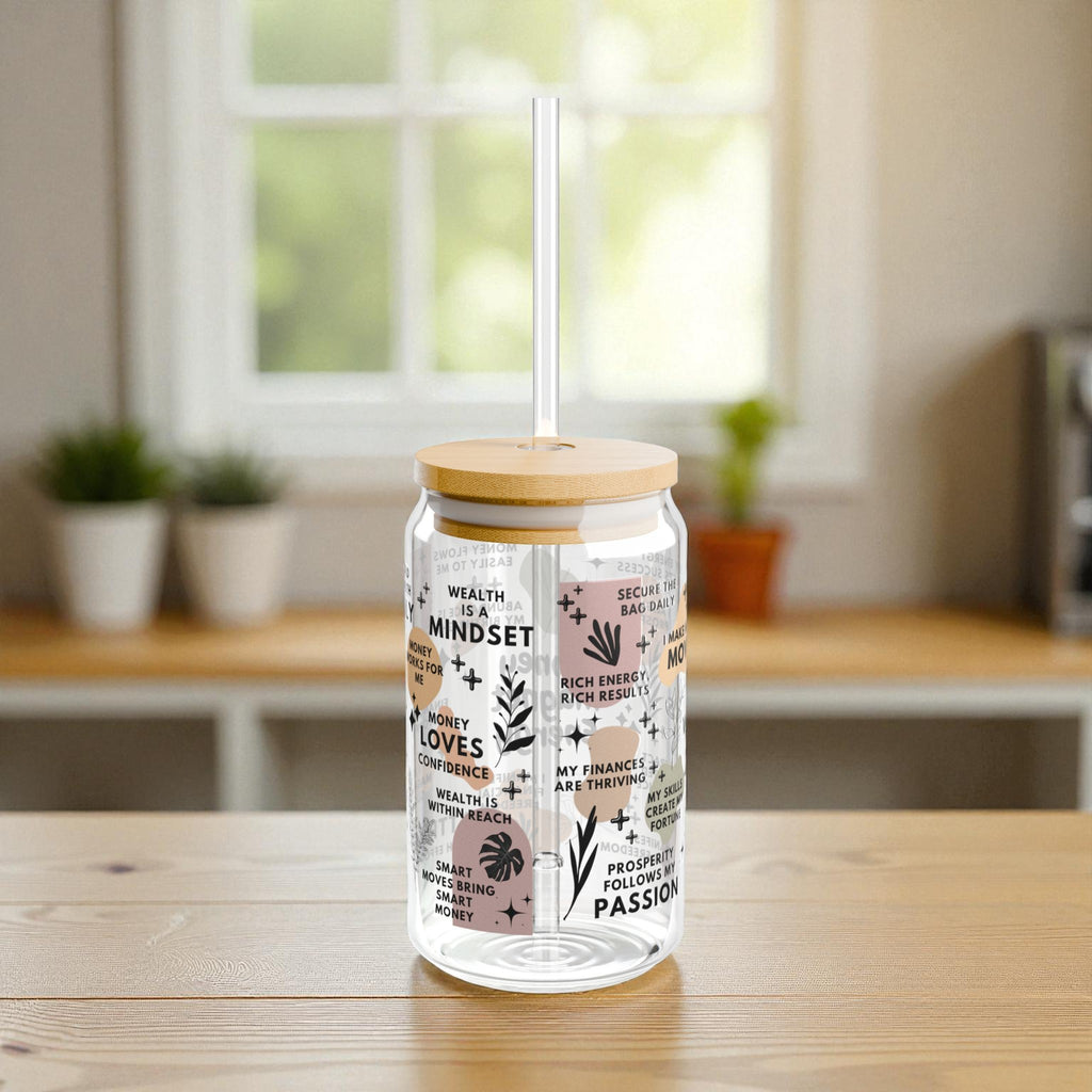 Money Magnet Energy Sipper Glass Tumbler; 16oz