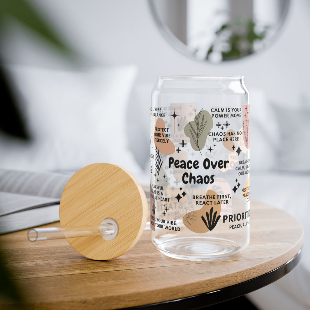 Peace Over Chaos Glass Tumbler; 16oz
