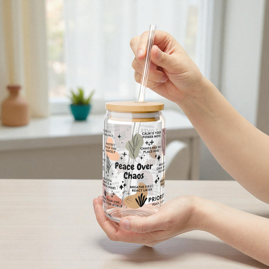 Peace Over Chaos Glass Tumbler; 16oz