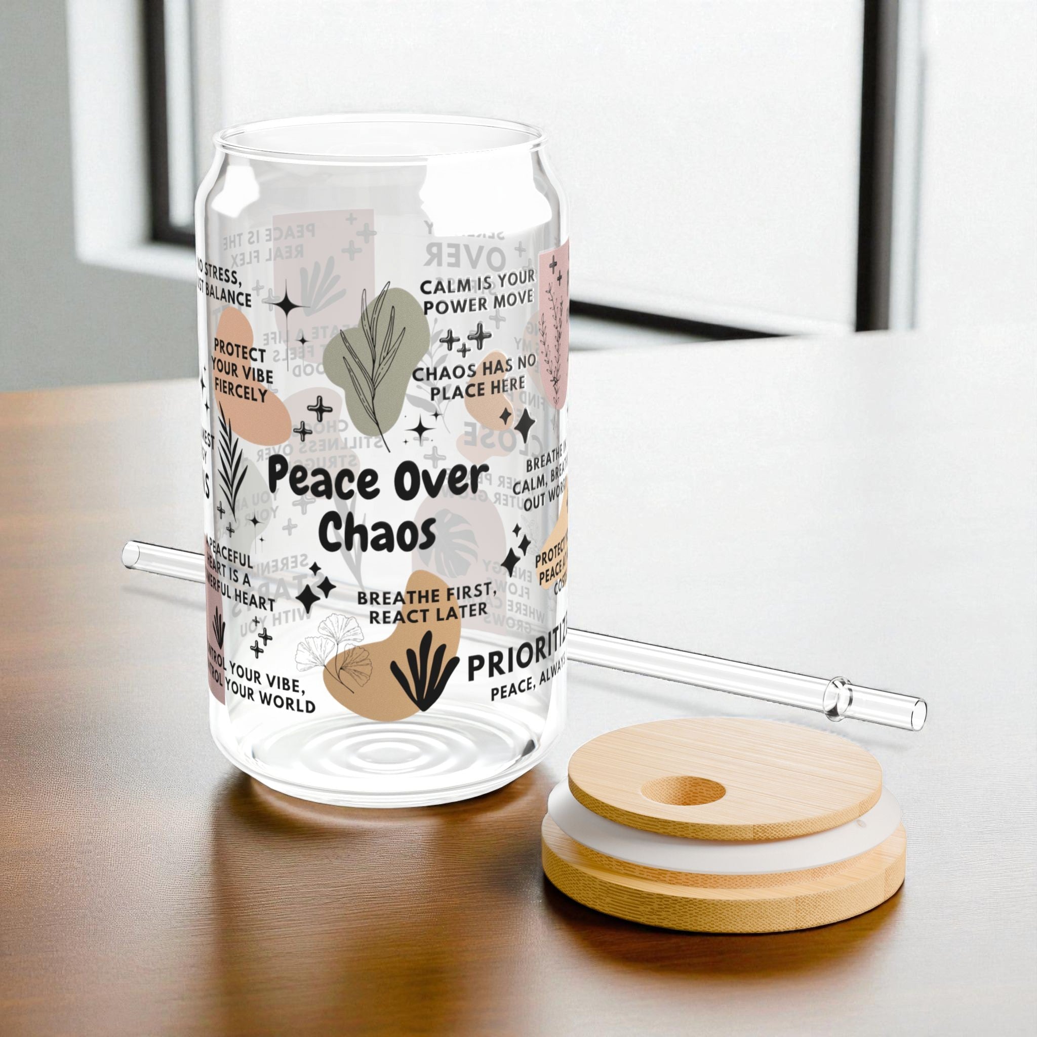 Peace Over Chaos Glass Tumbler; 16oz