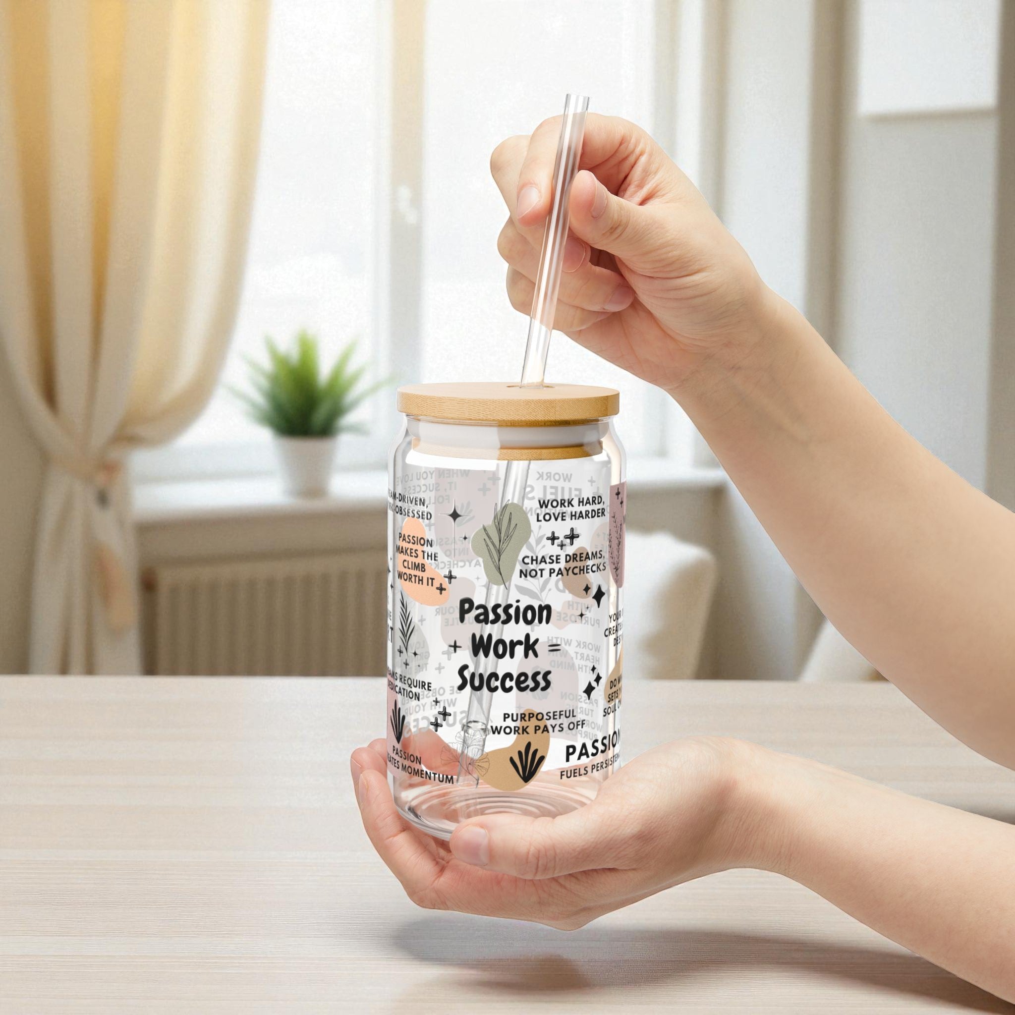 Passion + Work = Success Glass Tumbler; 16oz