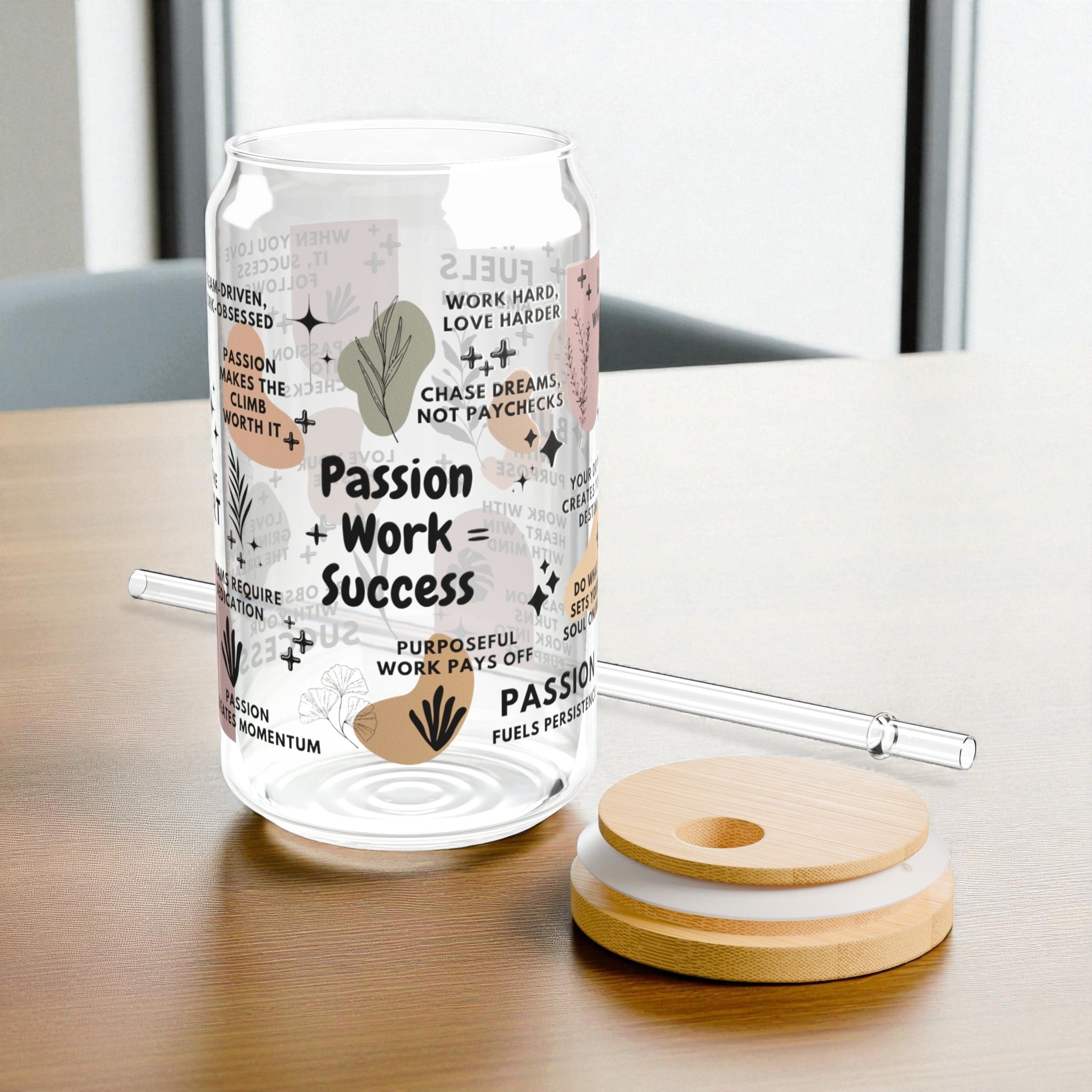Passion + Work = Success Glass Tumbler; 16oz