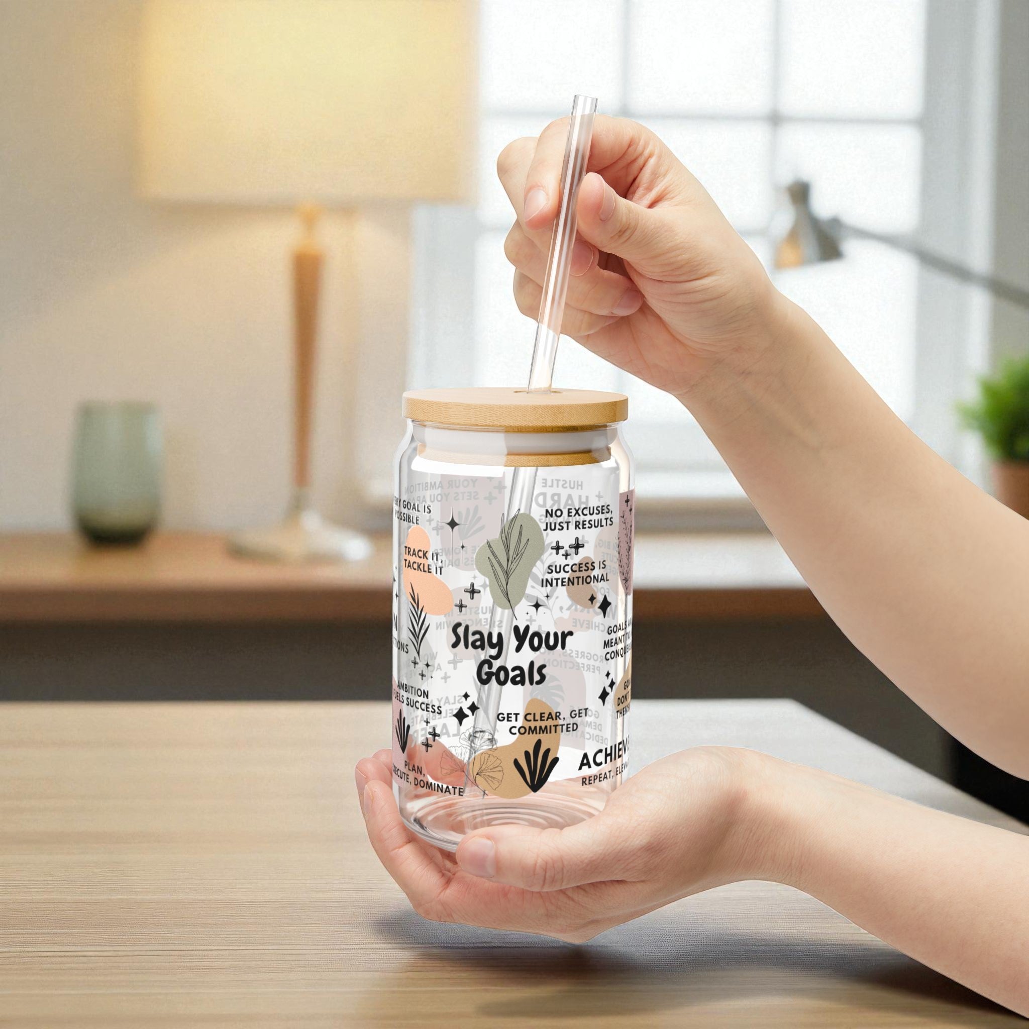 Slay Your Goals Glass Tumbler; 16oz