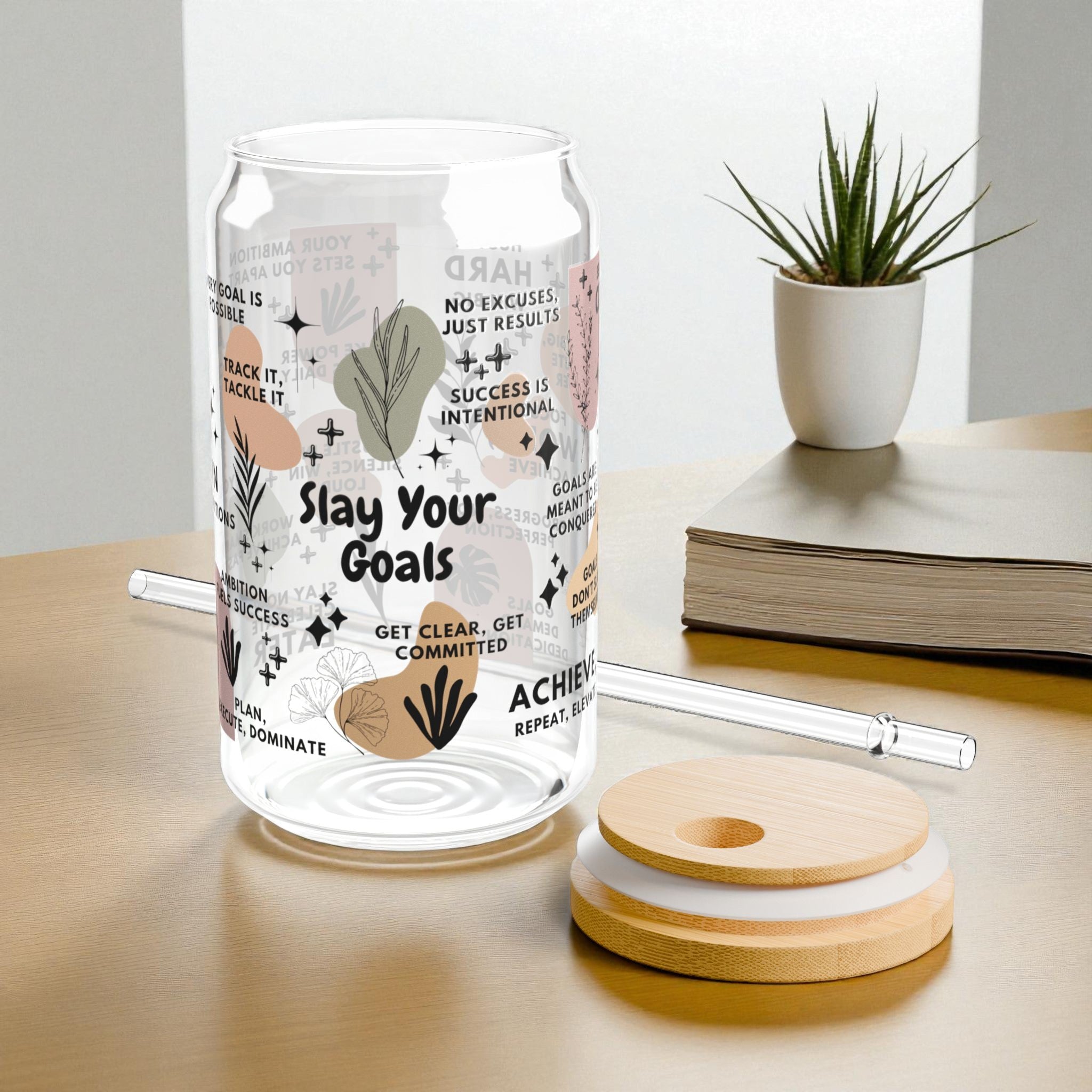 Slay Your Goals Glass Tumbler; 16oz