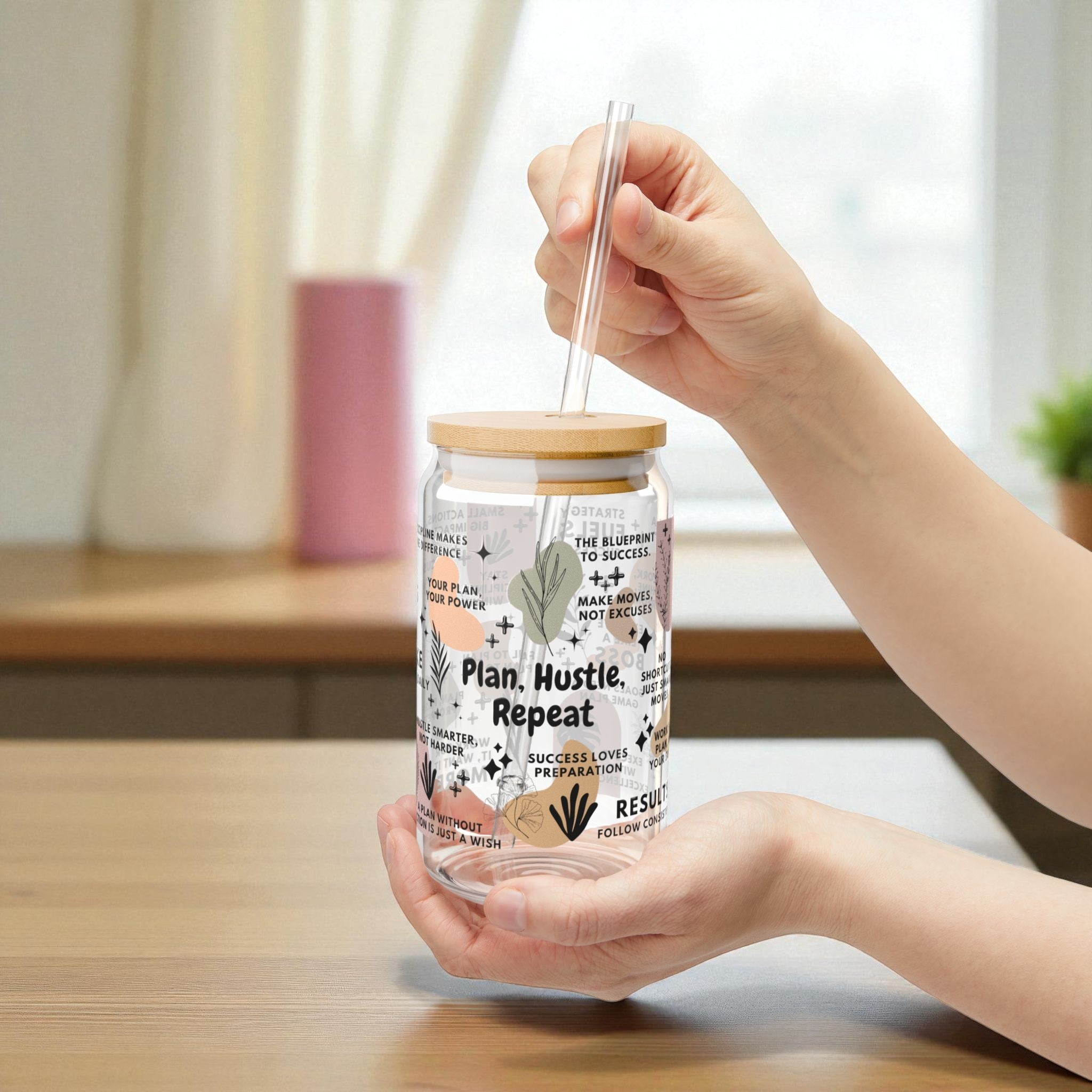 Plan Hustle Repeat Glass Tumbler; 16oz