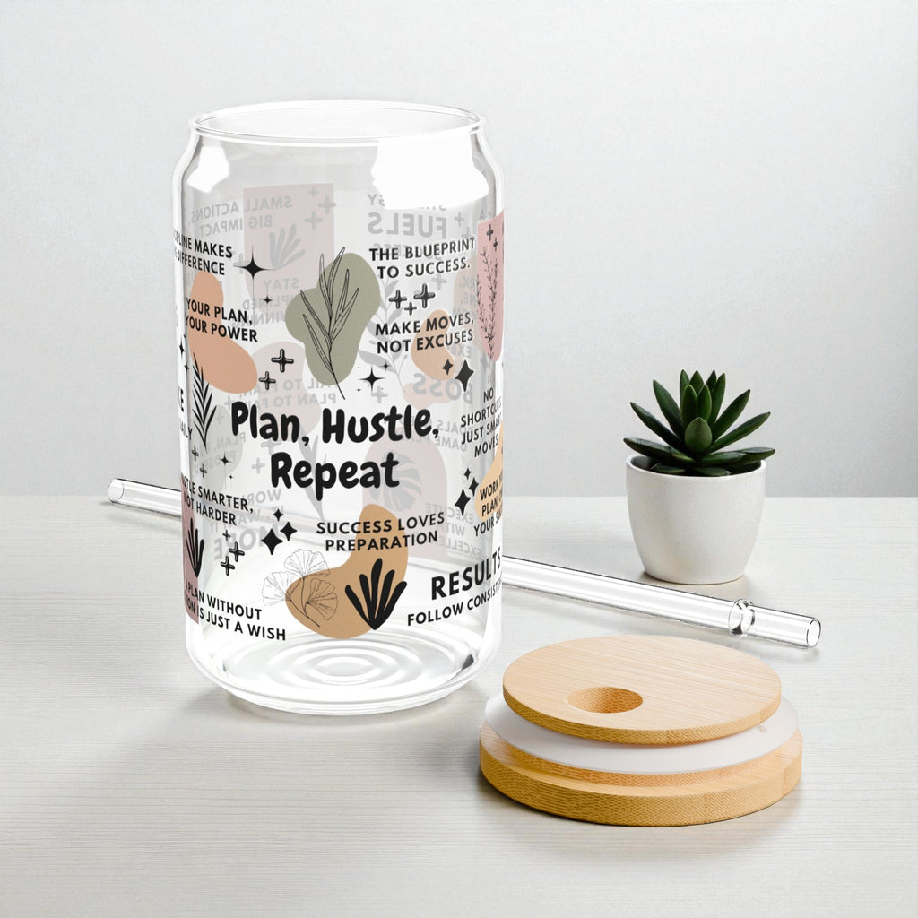 Plan Hustle Repeat Glass Tumbler; 16oz