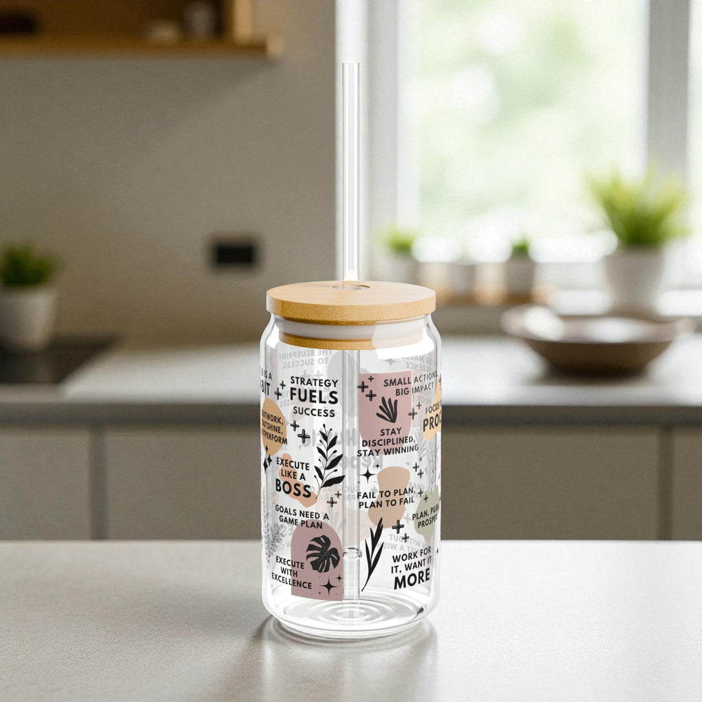 Plan Hustle Repeat Glass Tumbler; 16oz