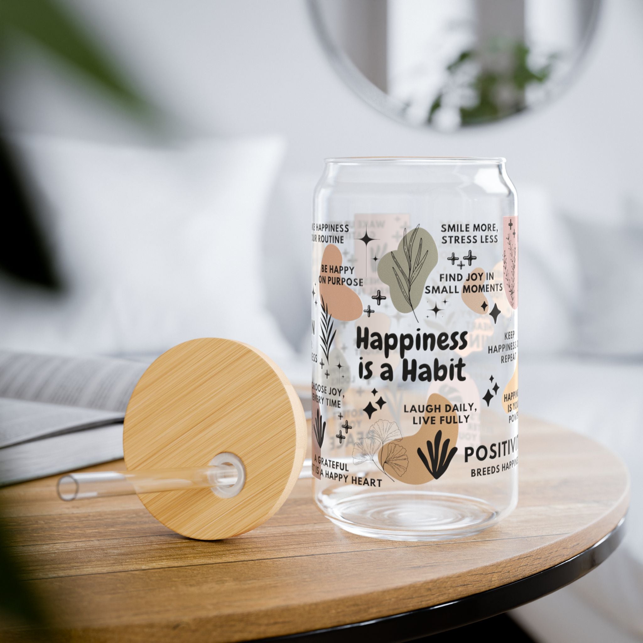 Happiness Is a Habit Glass Tumbler; 16oz