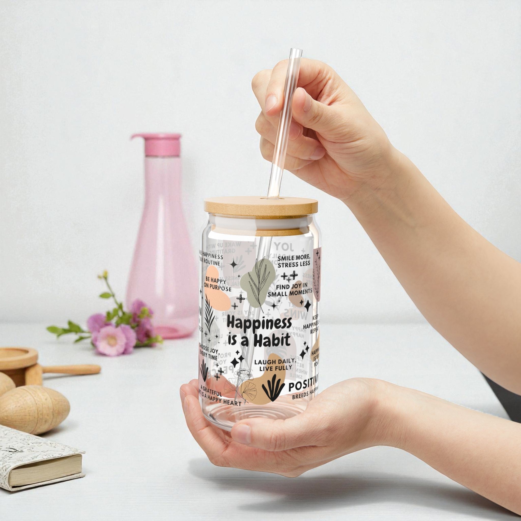 Happiness Is a Habit Glass Tumbler; 16oz