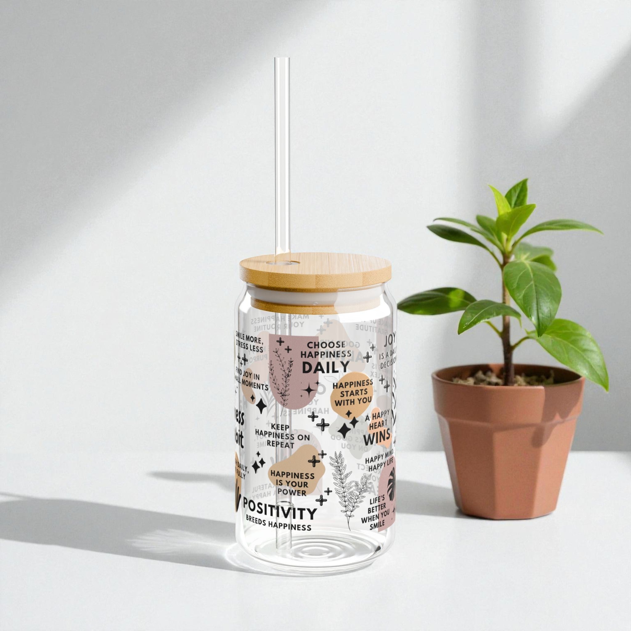 Happiness Is a Habit Glass Tumbler; 16oz