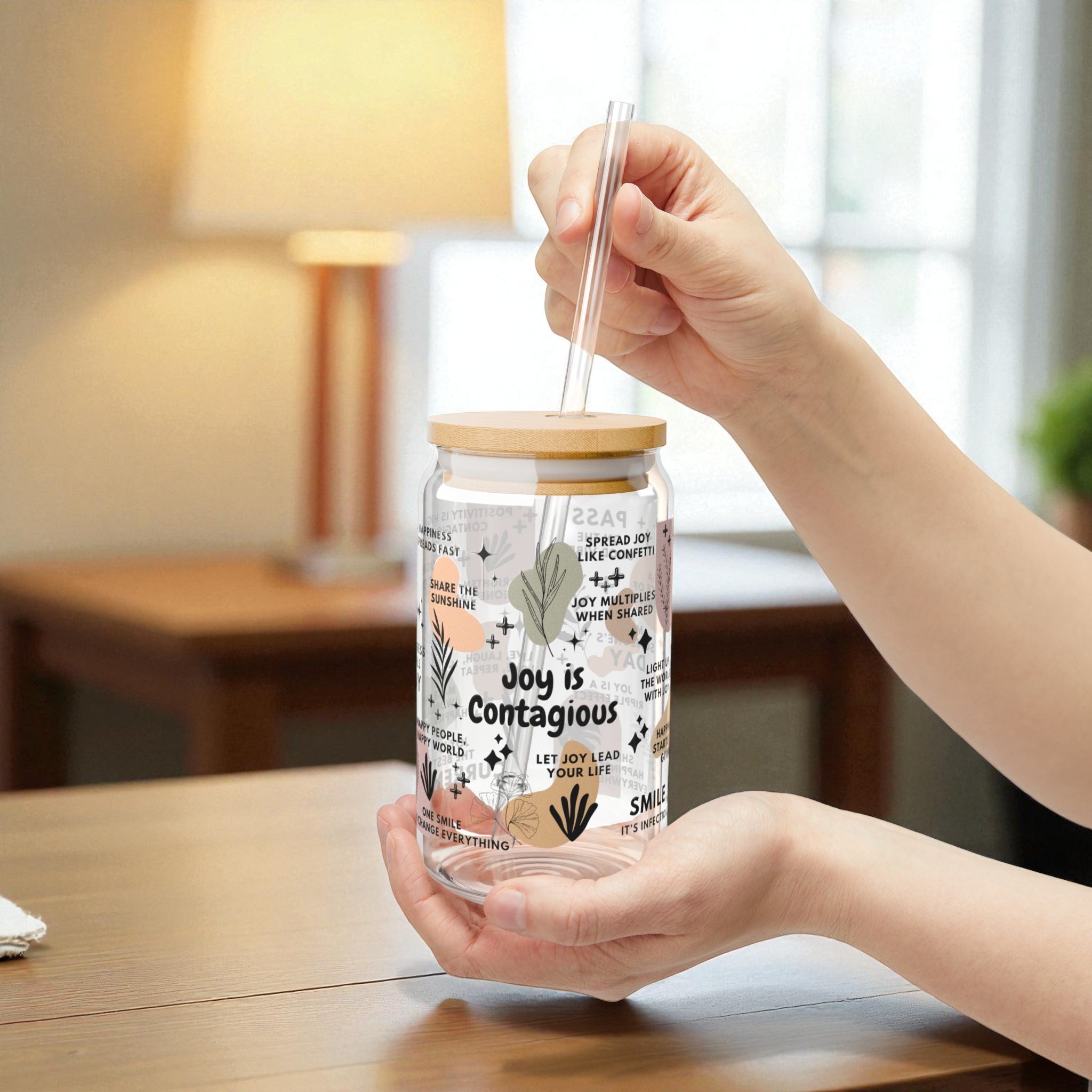 Joy Is Contagious Glass Tumbler; 16oz
