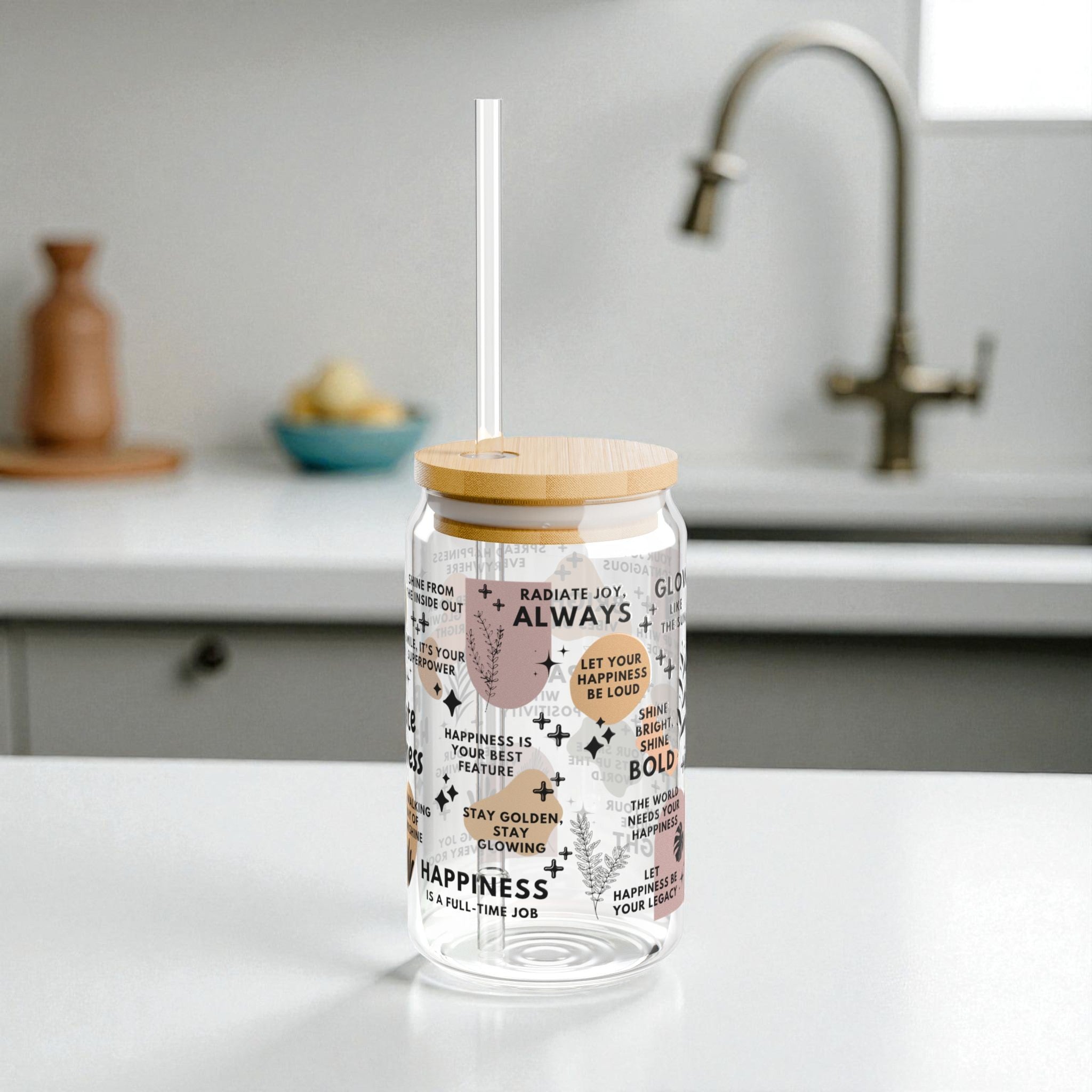 Radiate Happiness Glass Tumbler; 16oz