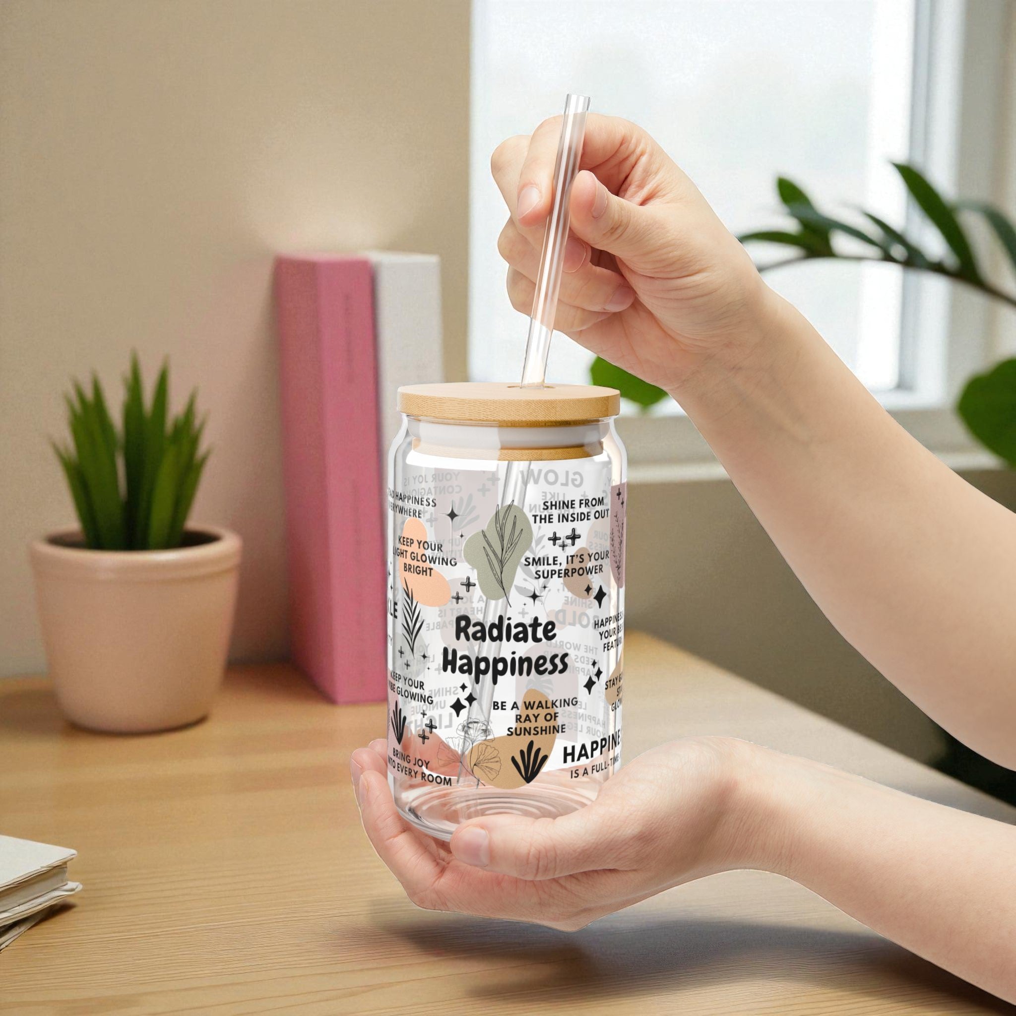Radiate Happiness Glass Tumbler; 16oz