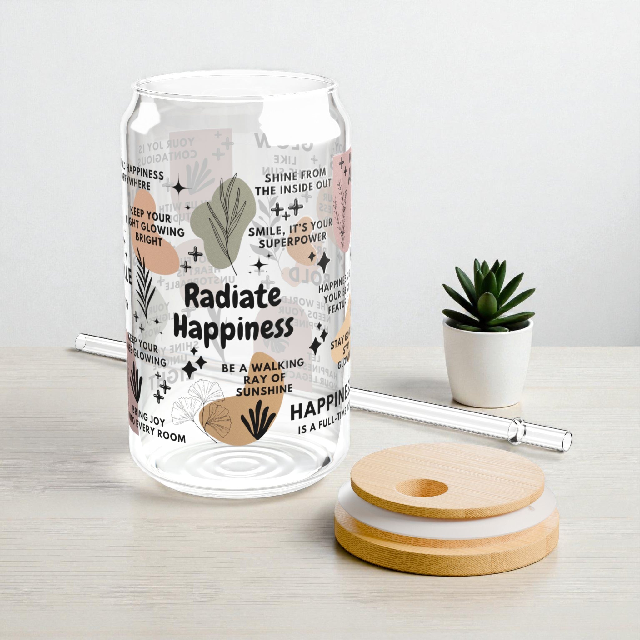 Radiate Happiness Glass Tumbler; 16oz