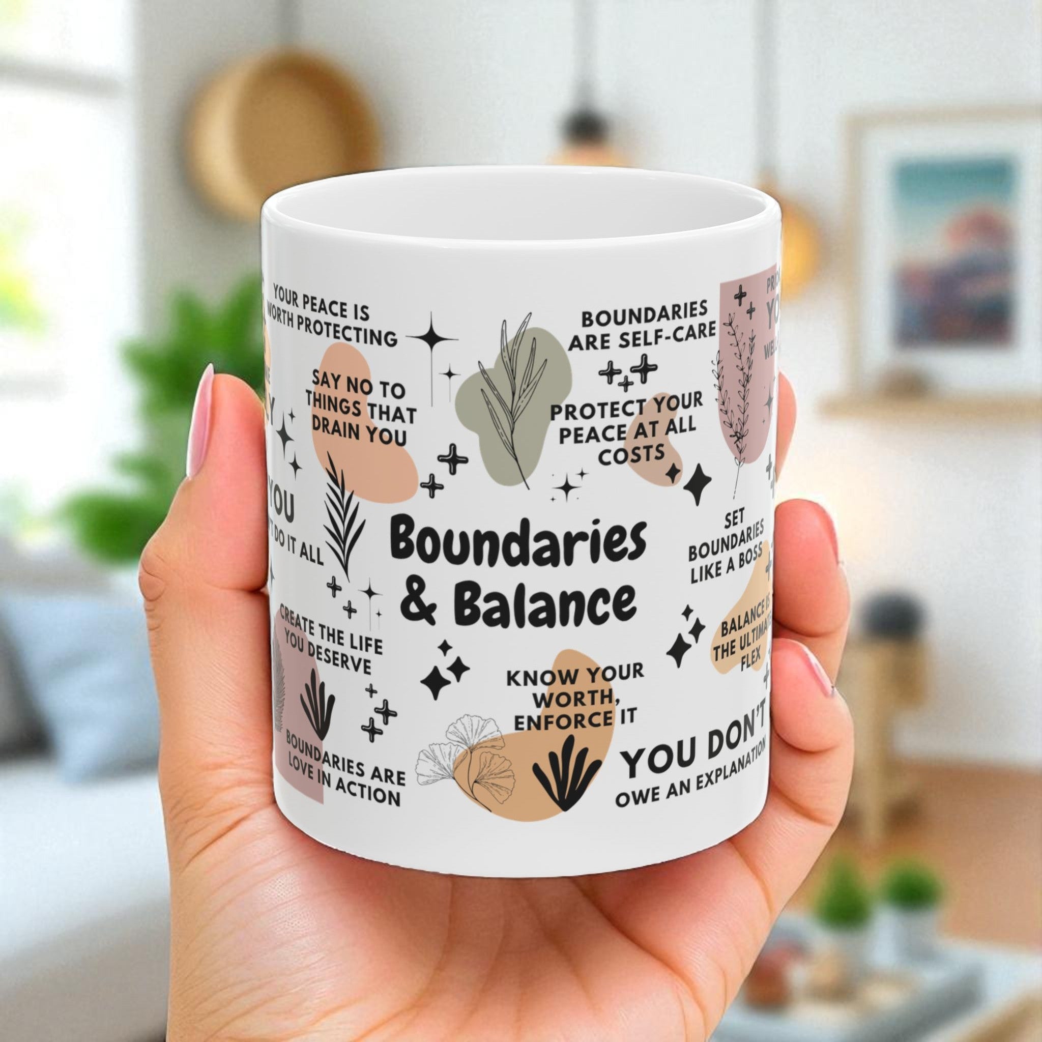 Boundaries and Balance Mug; 11oz/15oz - Motivational Coffee Cup for Women