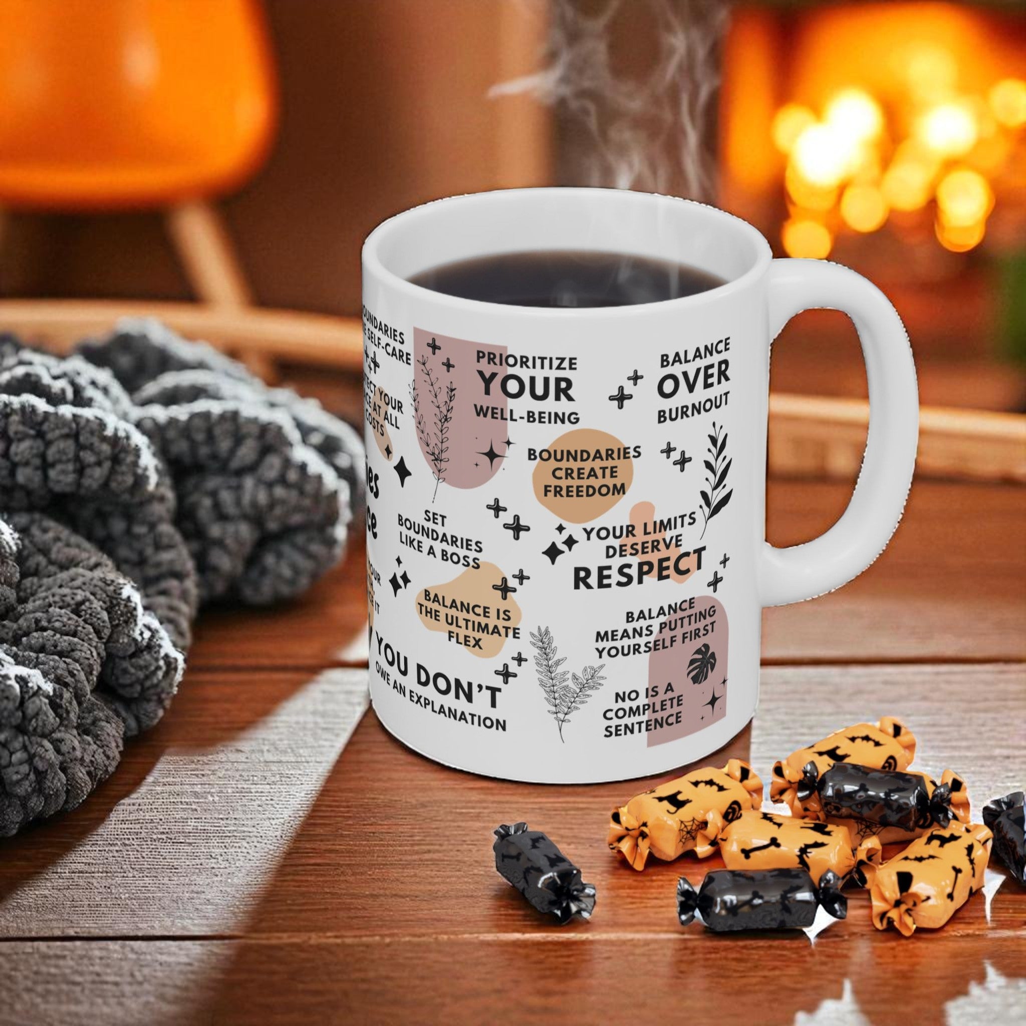 Boundaries and Balance Mug; 11oz/15oz - Motivational Coffee Cup for Women