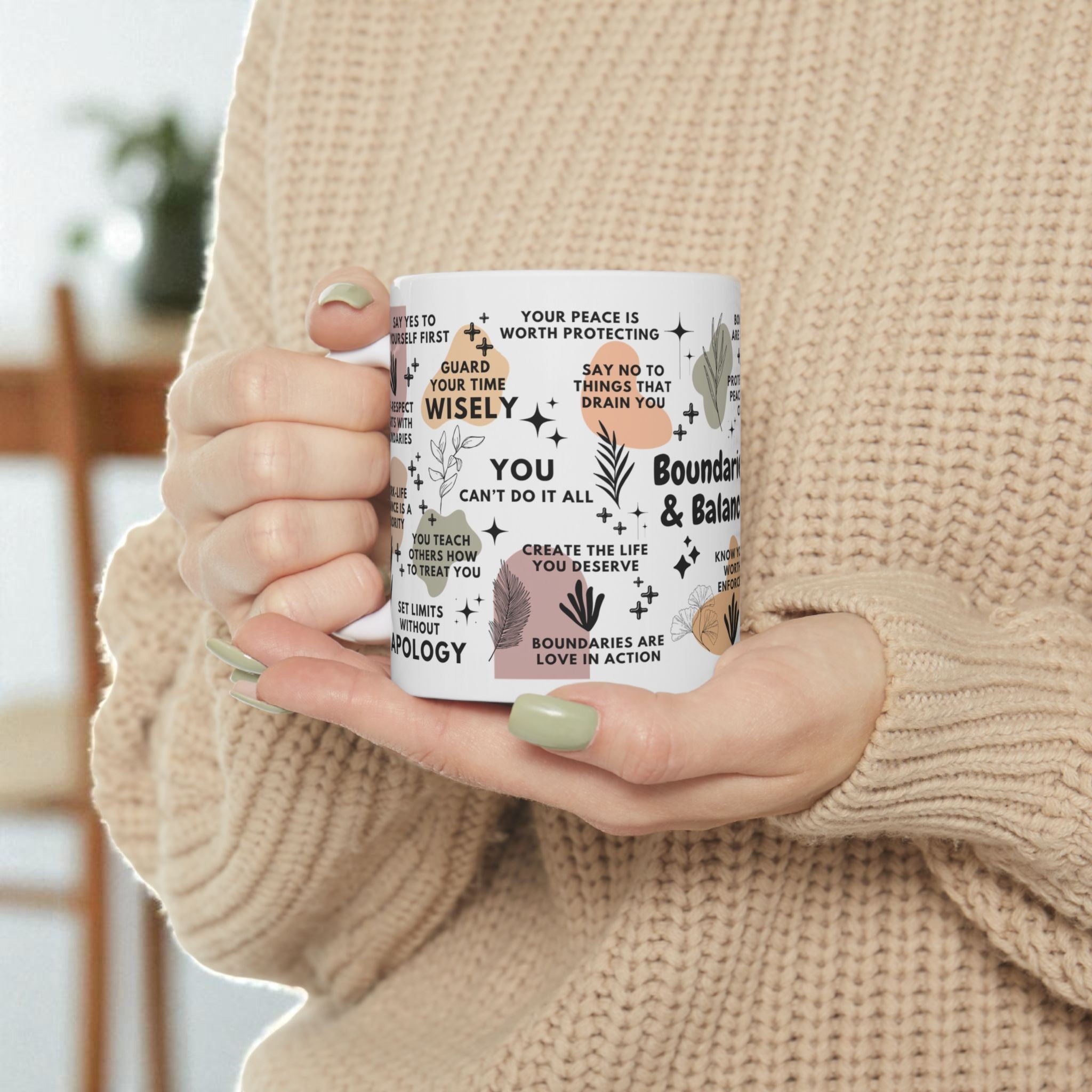 Boundaries and Balance Mug; 11oz/15oz - Motivational Coffee Cup for Women