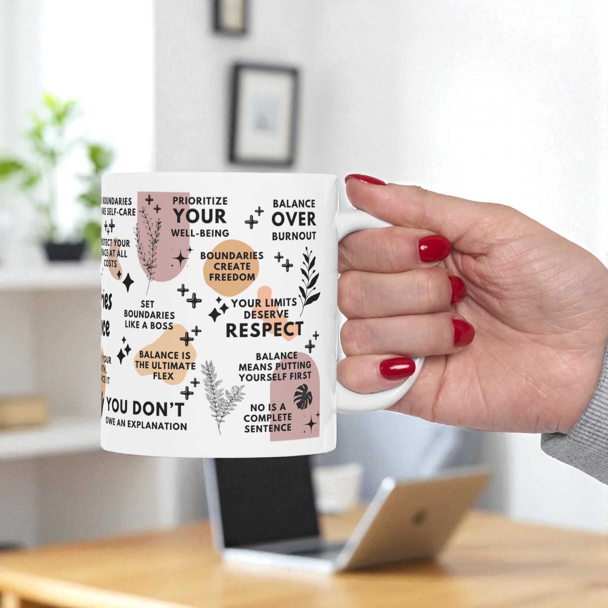 Boundaries and Balance Mug; 11oz/15oz - Motivational Coffee Cup for Women