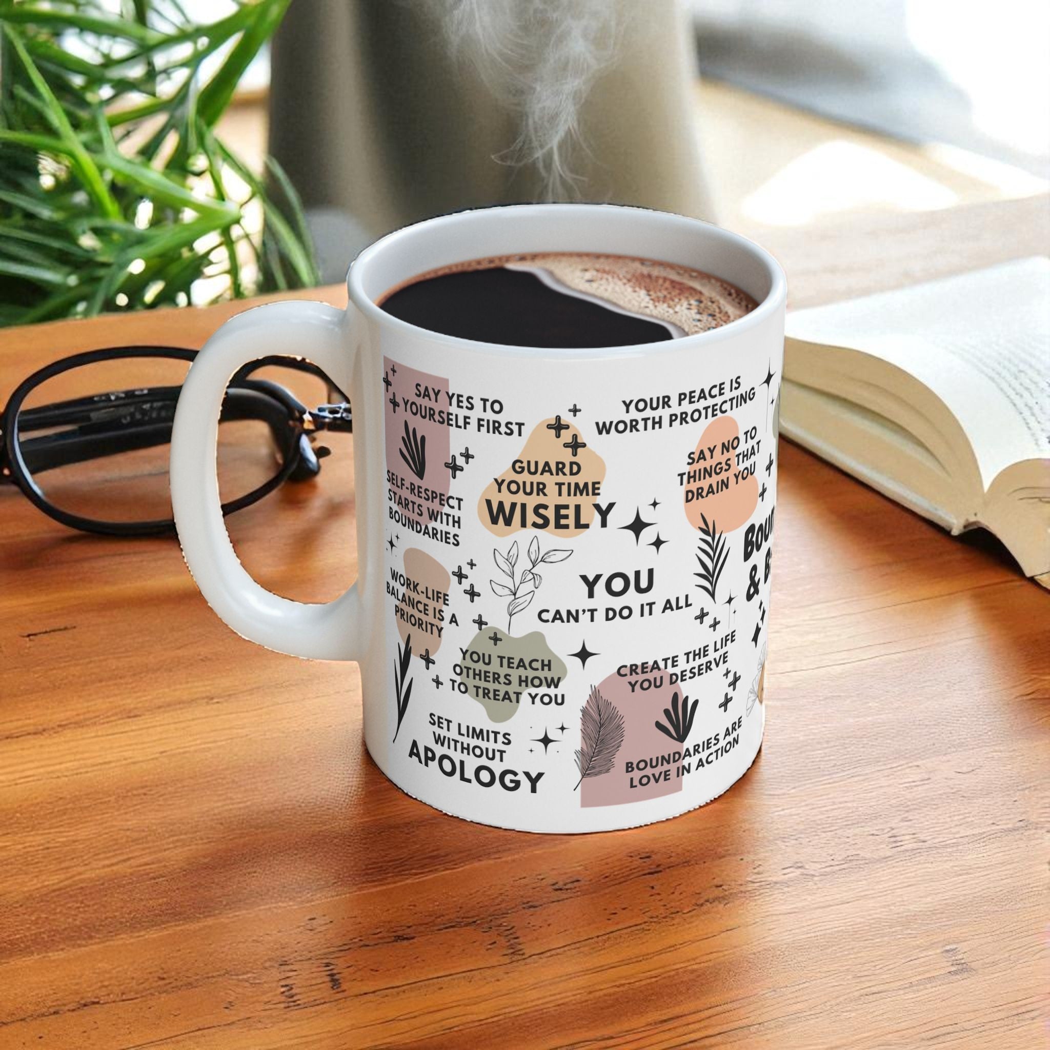 Boundaries and Balance Mug; 11oz/15oz - Motivational Coffee Cup for Women