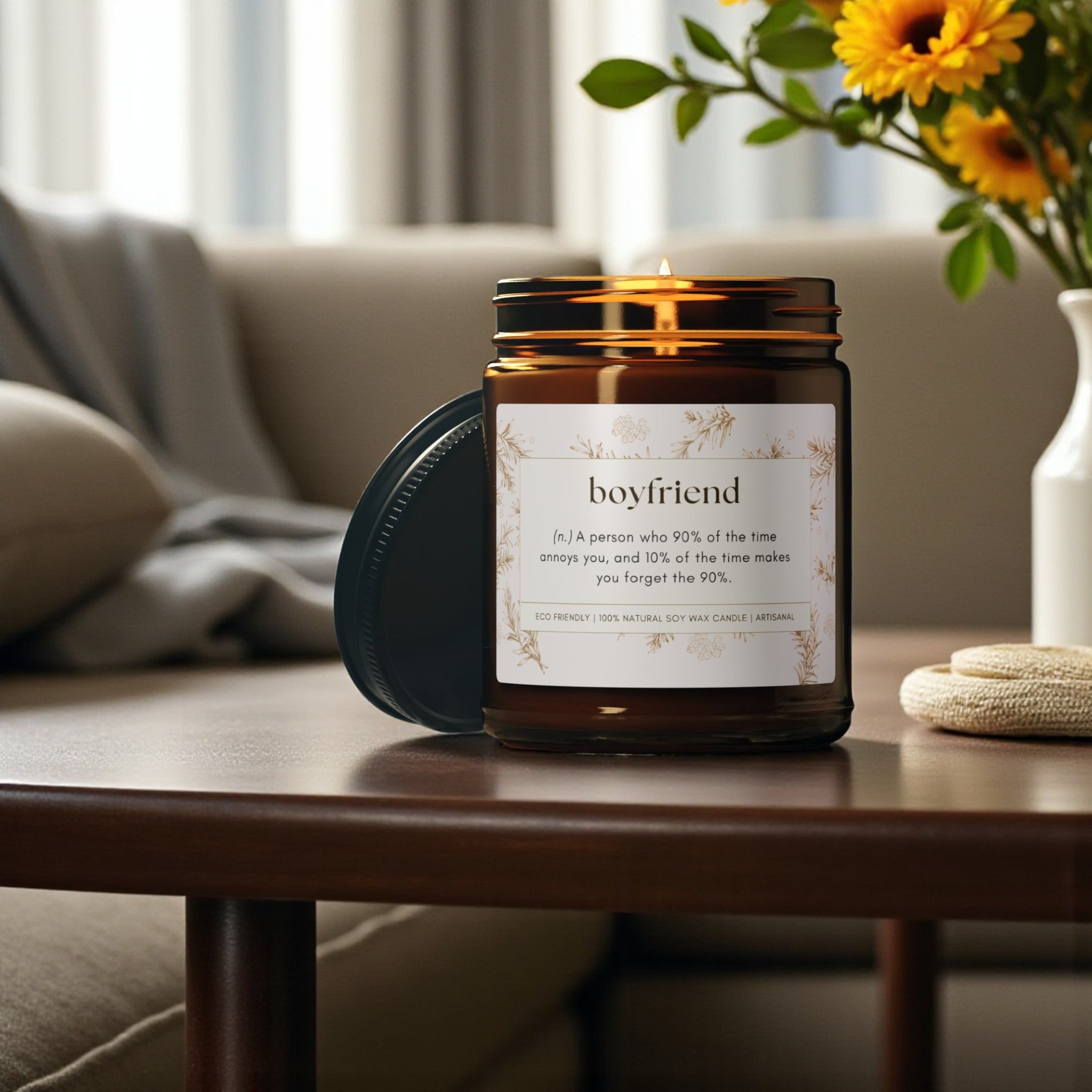 Boyfriend Scented Soy Wax Vegan Jar Candle; 4oz/9oz