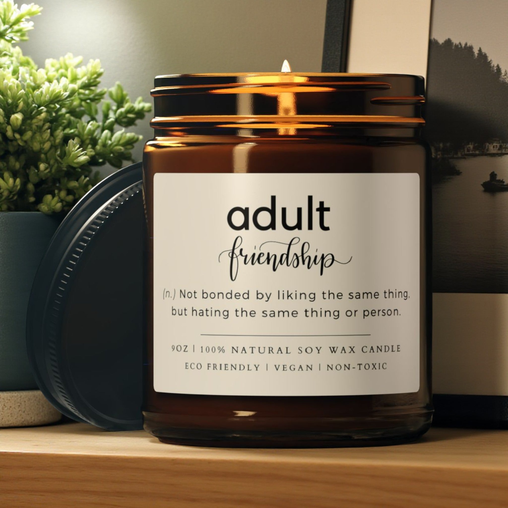 Adult Friendship Scented Soy Wax Vegan Jar Candle; 4oz/9oz