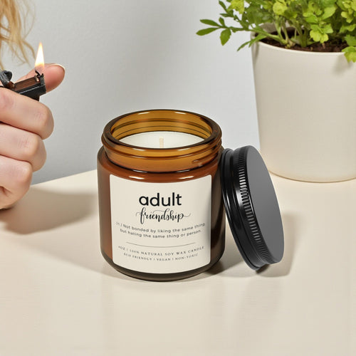 Adult Friendship Scented Soy Wax Vegan Jar Candle; 4oz/9oz