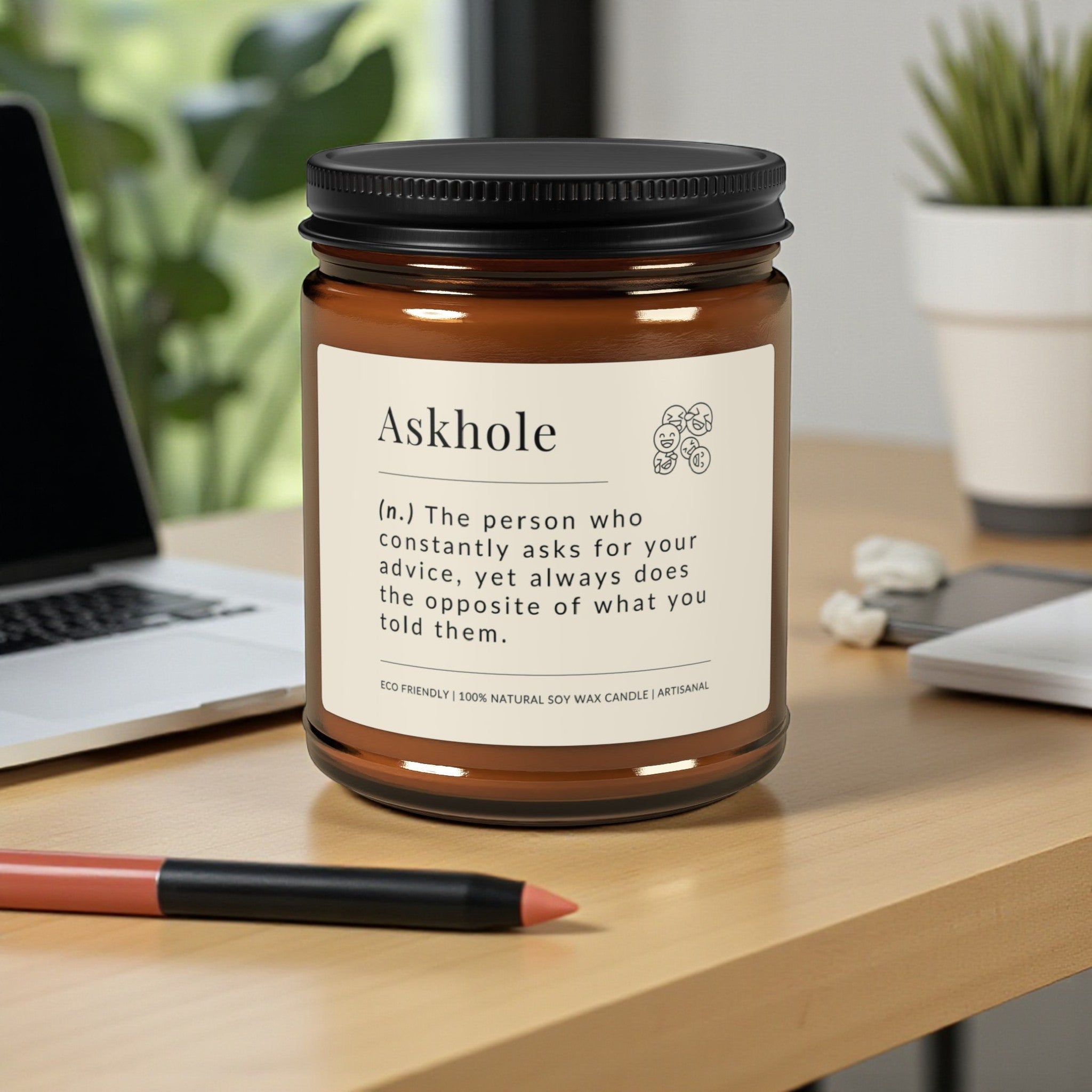 Askhole Scented Soy Wax Vegan Jar Candle; 4oz/9oz