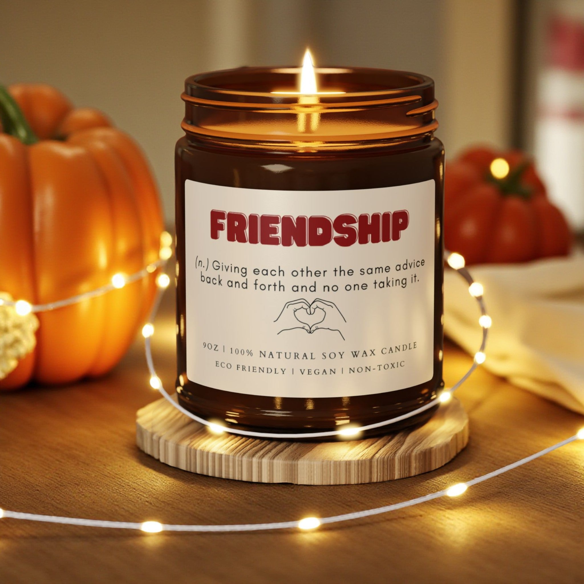 Friendship Scented Soy Wax Vegan Candle; 4oz/9oz